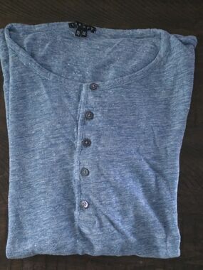 Theory Men's Heathered Navy Blue Henley Long Sleeve Xl